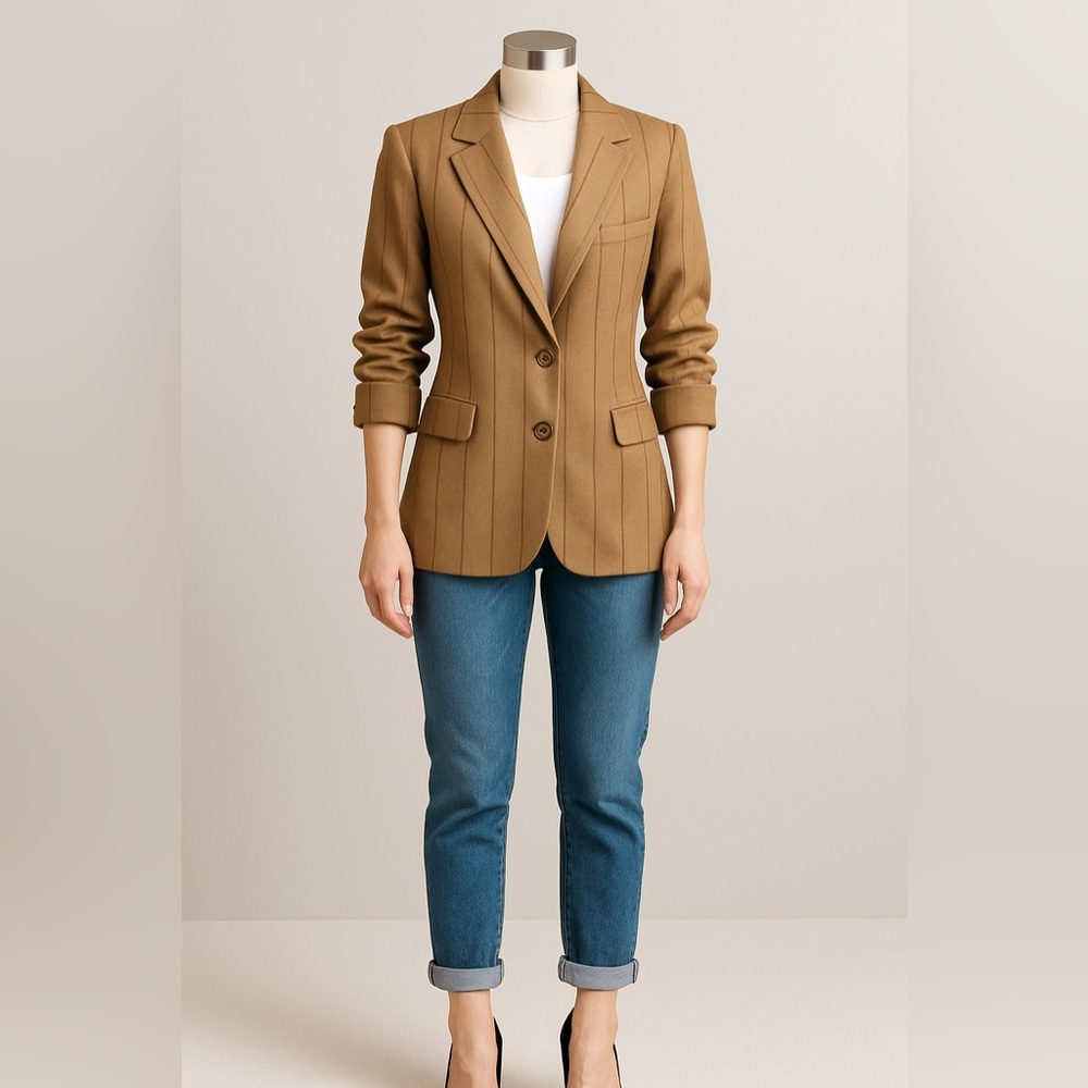 Treasure & Bond Camel Tan Pinstripe Blazer Jacket Size L